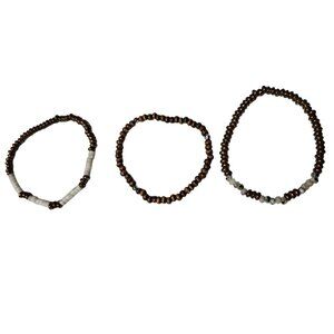 Boho Bronze White Seed Beaded Stretch Bracelets Set Of 3 Minimalist Jewelry
